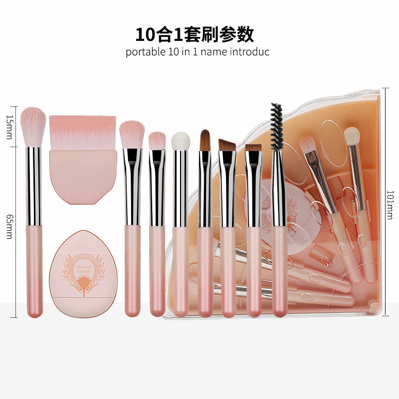 Portable makeup brush set - multifunctional mini travel kit with foldable storage, includes concealer, eyeshadow, and other brushes