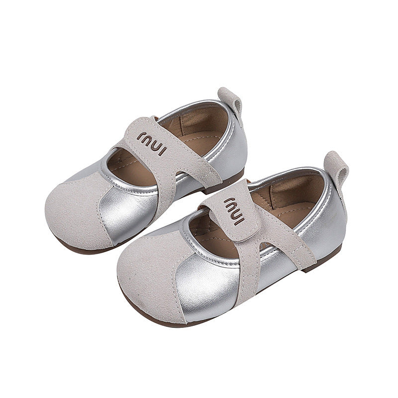 Vancahao girls' retro leather shoes,  autumn new korean style, soft sole casual shoes for children, student flats