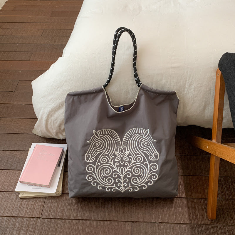 Casual women's shoulder & crossbody bag - large capacity shopping tote - nylon canvas bag - spring handmade printed fabric bag
