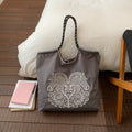 Casual women's shoulder & crossbody bag - large capacity shopping tote - nylon canvas bag - spring handmade printed fabric bag