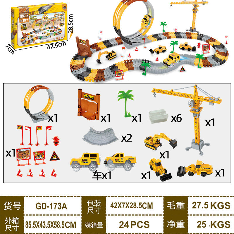 New arrival cross-border engineering rail car scene toy plug-in rail toy car educational kids electric rail toy