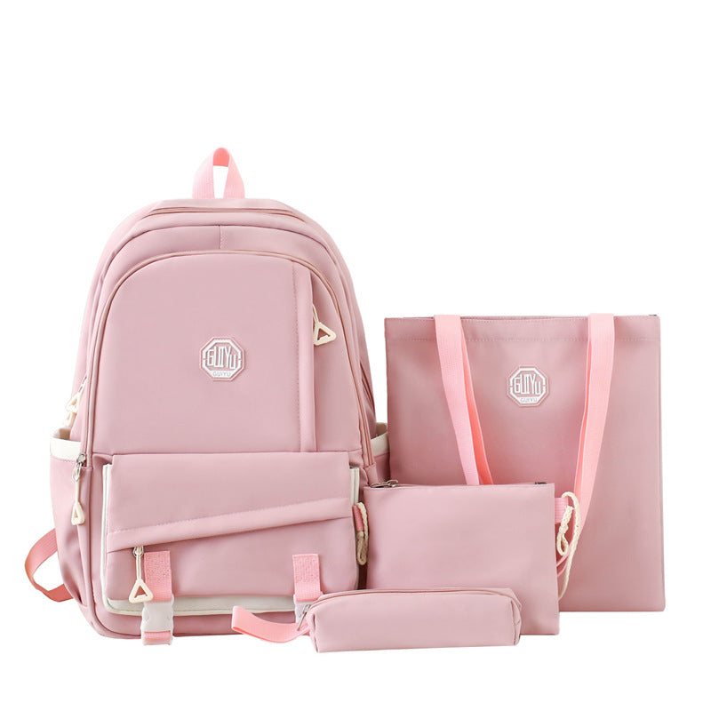 New casual middle school student schoolbag trendy brand large-capacity solid color backpack four-piece high-value backpack men