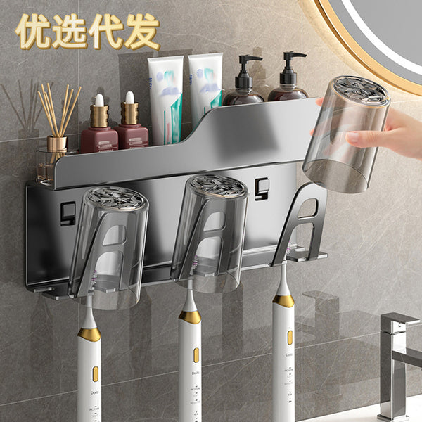 Toilet rack Wall-mounted non-punching toothbrush holder Bathroom rack Household multifunctional bathroom rack