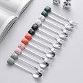 Cute cartoon stainless steel ceramic spoon ice cream scoop soup spoon wholesale fruit fork spoon high-value mixing spoon