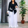 D553 women's foreign trade spring  new fashion flared sleeve top and pleated wide-leg pants set - african two-piece outfit