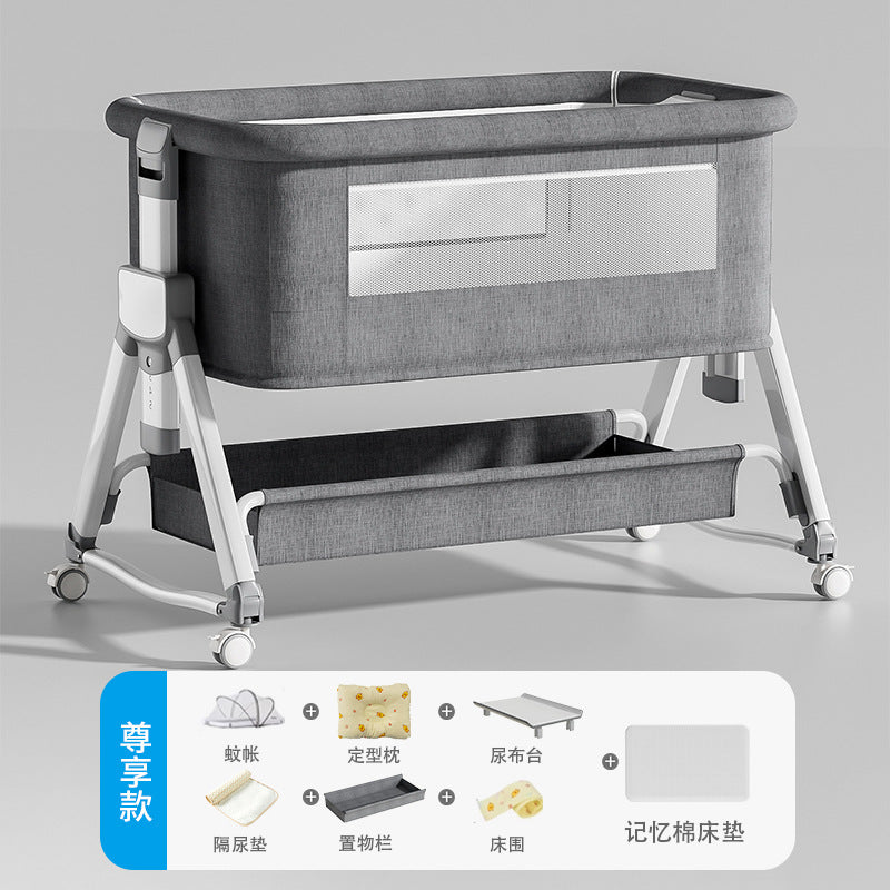 Aluminum alloy baby crib - portable, foldable, and convertible bassinet - multifunctional newborn bed - splice-together large bed