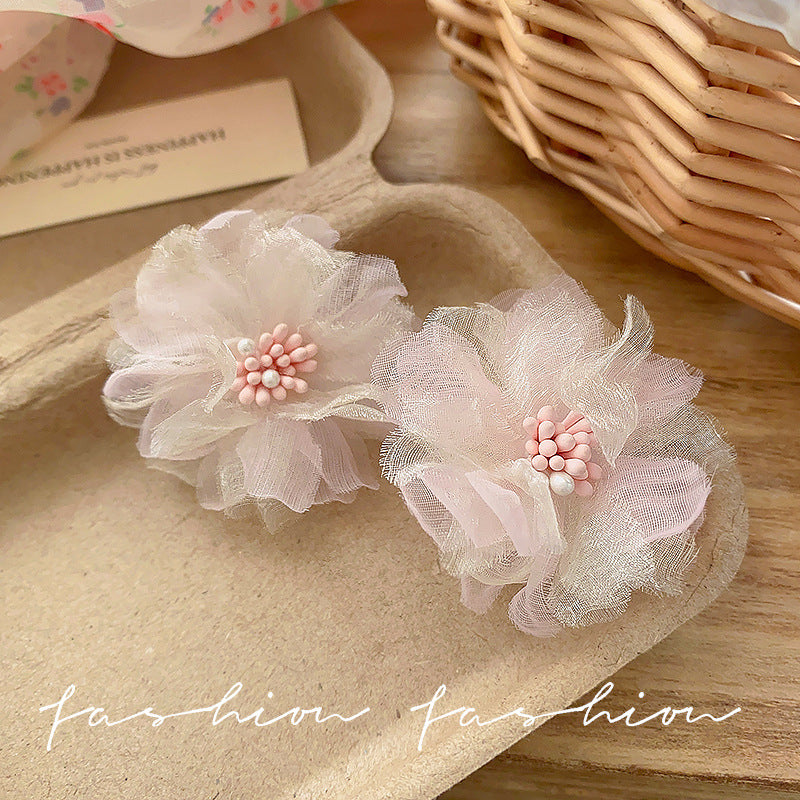 Pink rose stud earrings for women, 2025 new arrival, ethereal fabric earrings, cute, sweet, high-end, and elegant ear accessories