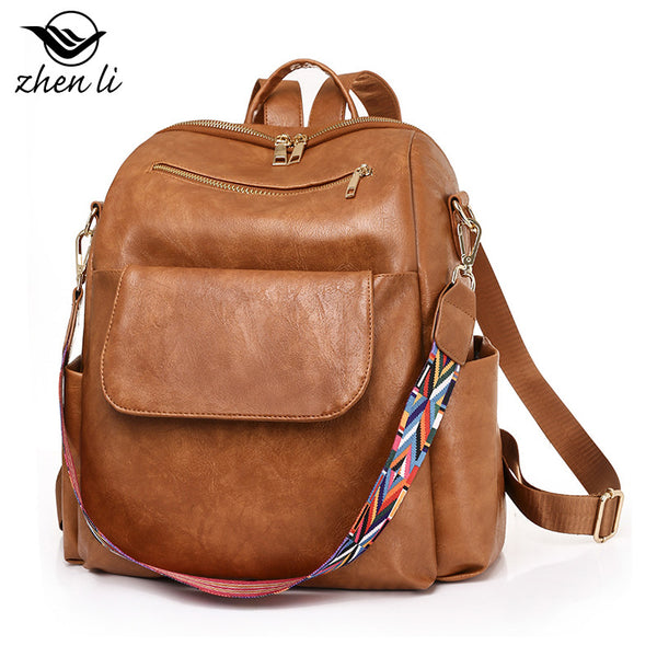 Zhenli large capacity backpack women's European and American retro casual backpack  women's backpack pu