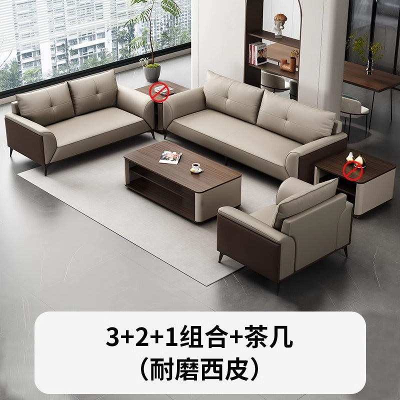 Office sofa and coffee table set - modern minimalist business reception lounge furniture - premium leatherette