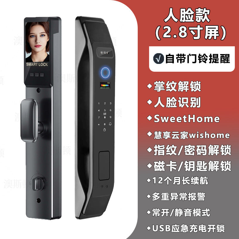 Smart lock 3d visual intercom face recognition smart door lock fingerprint lock home wooden door password lock manufacturer in stock