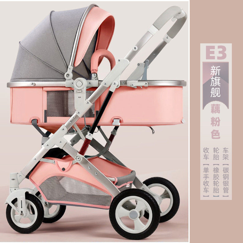 Newborn baby sleeping blue reversible, sit or lie down, high view baby stroller, foldable shock absorber stroller, two-way baby stroller