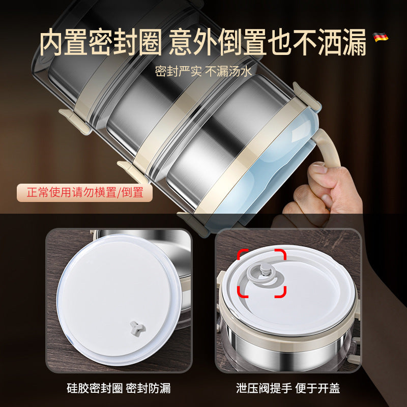 304 stainless steel multi-layer lunch box, large-capacity bento box for office workers, three-layer thermal insulation and sealing, picnic with rice and pot