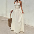 cross-border shell beads tassel webbing decorative waist a-line bohemialongdress women