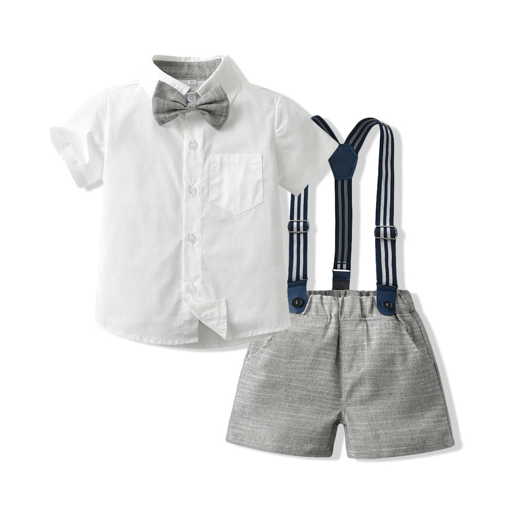 Kids dress first birthday summer boys short-sleeved white shirt boy host costume piano kindergarten performance costume
