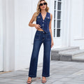 Fashion cross-border export  new style washed american fashion v-neck sleeveless vest pants two denim suit
