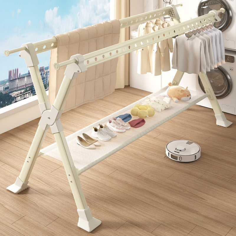 Foldable clothes drying rack - floor standing, indoor/outdoor use - aluminum alloy, extendable rod, perfect for balconies, bedrooms, and outdoor use - quilt drying solution