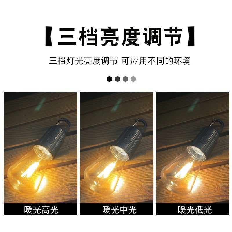 Cross-border outdoor camping light led retro lighting bulb portable spherical rechargeable tungsten lamp tent camping light