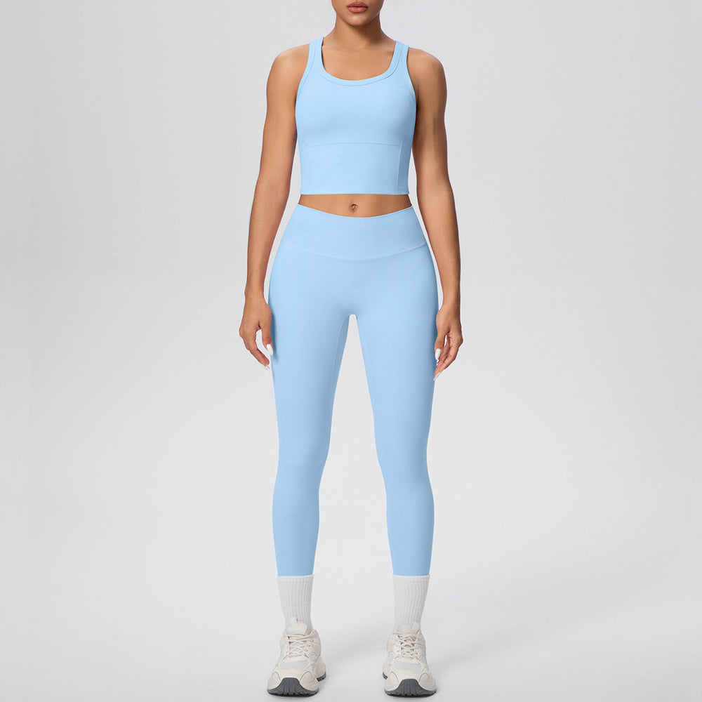 New arrival: cross-border double-sided brushed solid color breathable tank top long yoga set - two-piece activewear for running and fitness