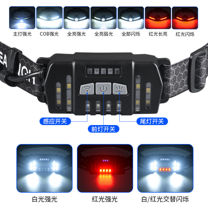 Cross-border new silicone induction headlight Type-C charging outdoor fishing riding multi-function zoom LED headlight
