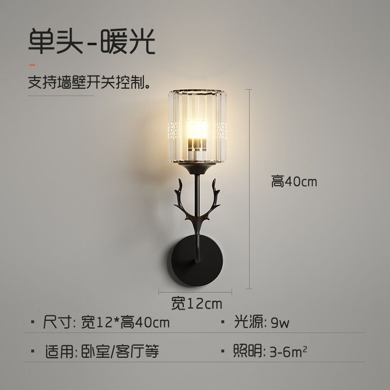 Home crystal wall lamp bedroom antler bedside lamp modern minimalist light luxury creative living room background wall corridor lamp