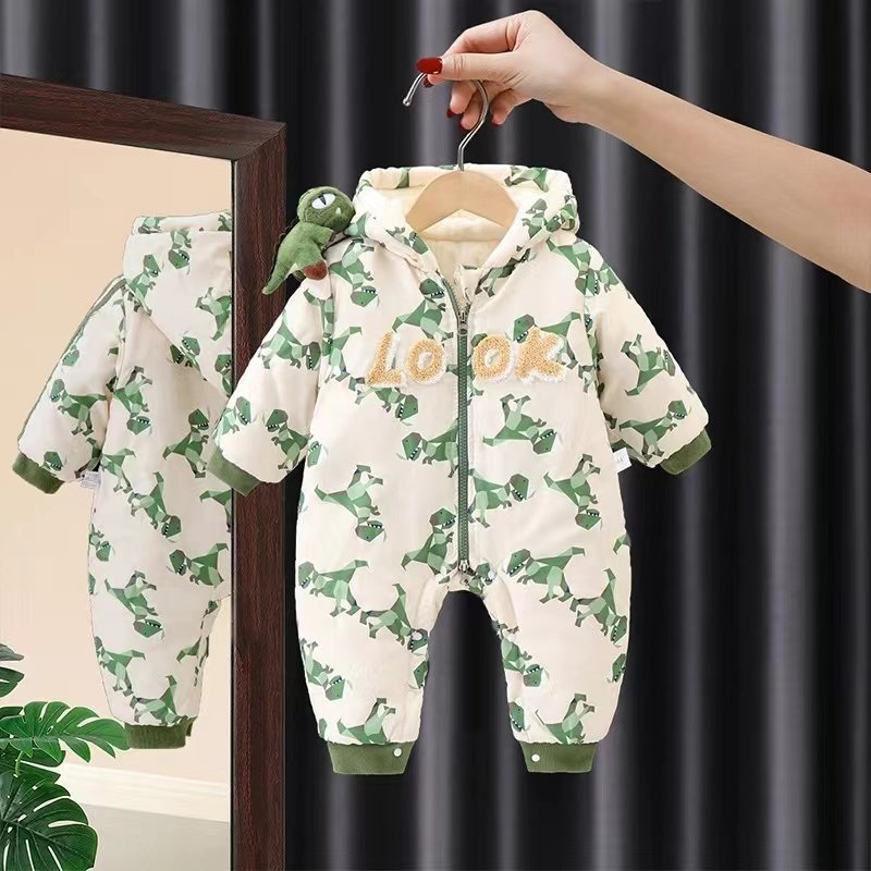 Baby cartoon crawling suit one-piece clothes winter style small month baby boy outwear heattechthickened haki