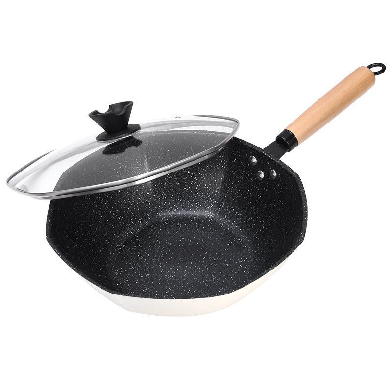 Cross-border  star anise wok non-stick wok household Maifanshi wok induction cooker gas flat bottom iron wok