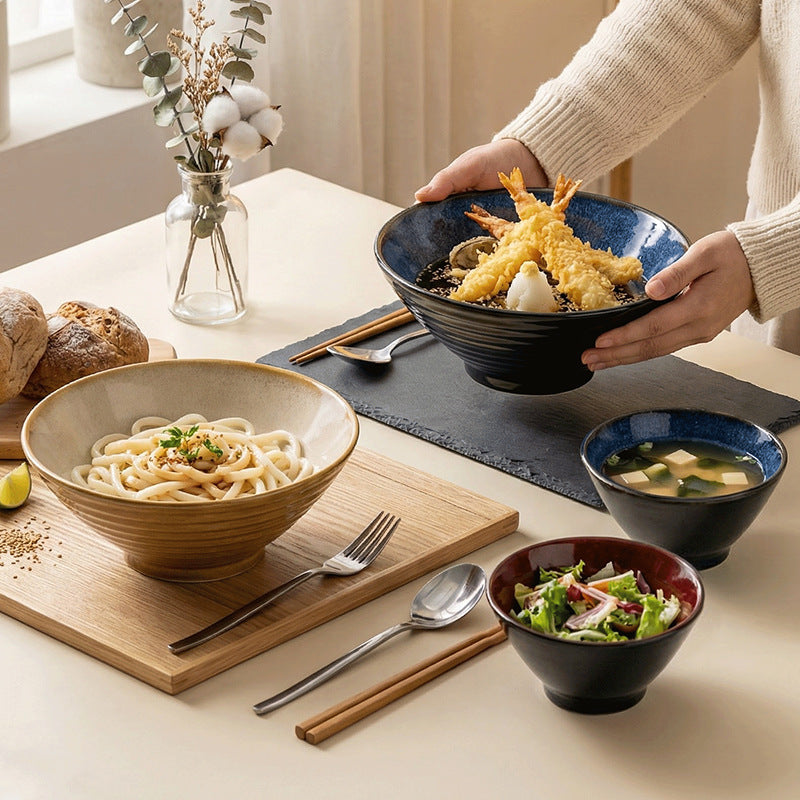 Retro style kiln discoloration clay hat bowl japanese restaurant high-looking ramen bowl home practical soup bowl noodle bowl