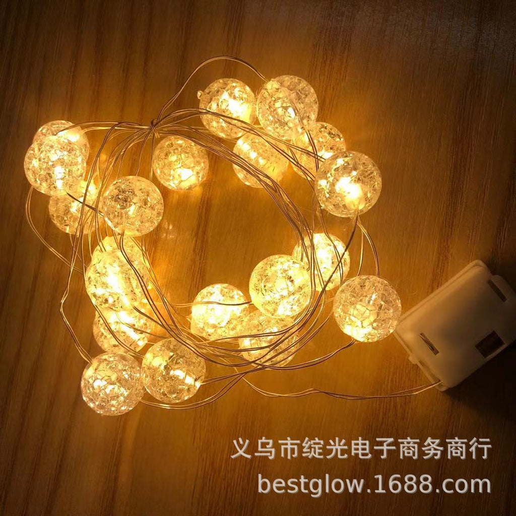 Cross-border new crack bead copper wire lamp bead round bead small ball light string set props flower gift box light string