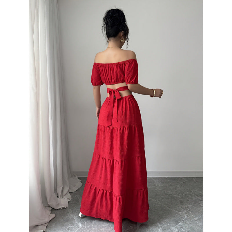 Aliexpress 1688 independent station in stock elegance backless bows waist women's dress