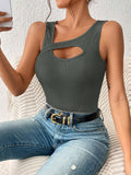 european and american women's clothing  new slim-fit sexy knitted solid color cutout tank top t-shirt - versatile and chic top