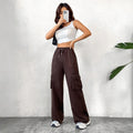 C2-72806# cross-border foreign trade women's fashion ins pure color drawstring elastic waist casual workwear pants