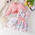 foreign trade exclusive solid color shrug and sleeveless dress butterfly embellished printed dress set