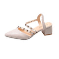 Rivet toe sandals for women with thick heels 2025 spring and summer new arrival studded roman fashion patent leather pointed toe beige wedge sandals