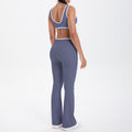 new color block spliced high-waisted flared leggings and top activewear set for women - perfect for outdoor running, fitness, and yoga