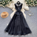 Celebrity style lace doll collar red a-line dress female summer pure lust style high waist waist elegant long skirt work clothing