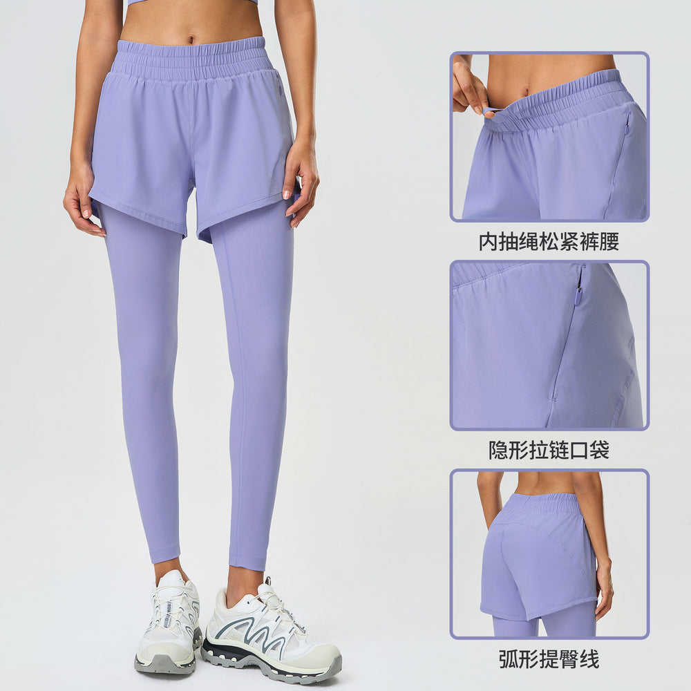 Fake two-piece fitness yoga pants outwear hip-covering slimming look nine-point pants tummy control butt lift running sports pants d25051
