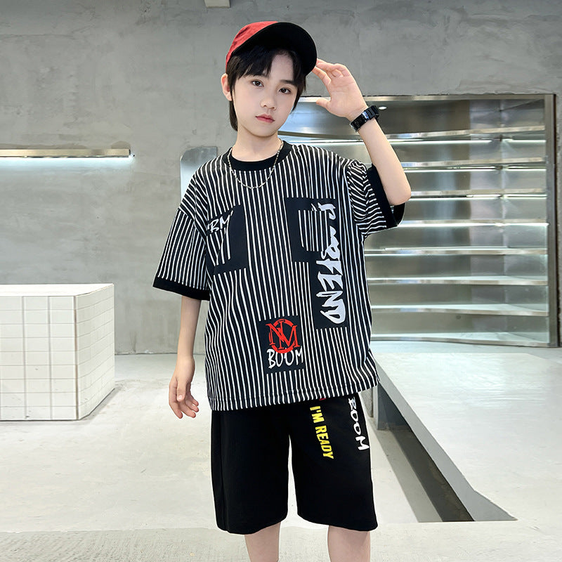 Boys' summer outfit set: new  styles for mid-to-large children - lightweight, sporty, cool, and trendy summer wear