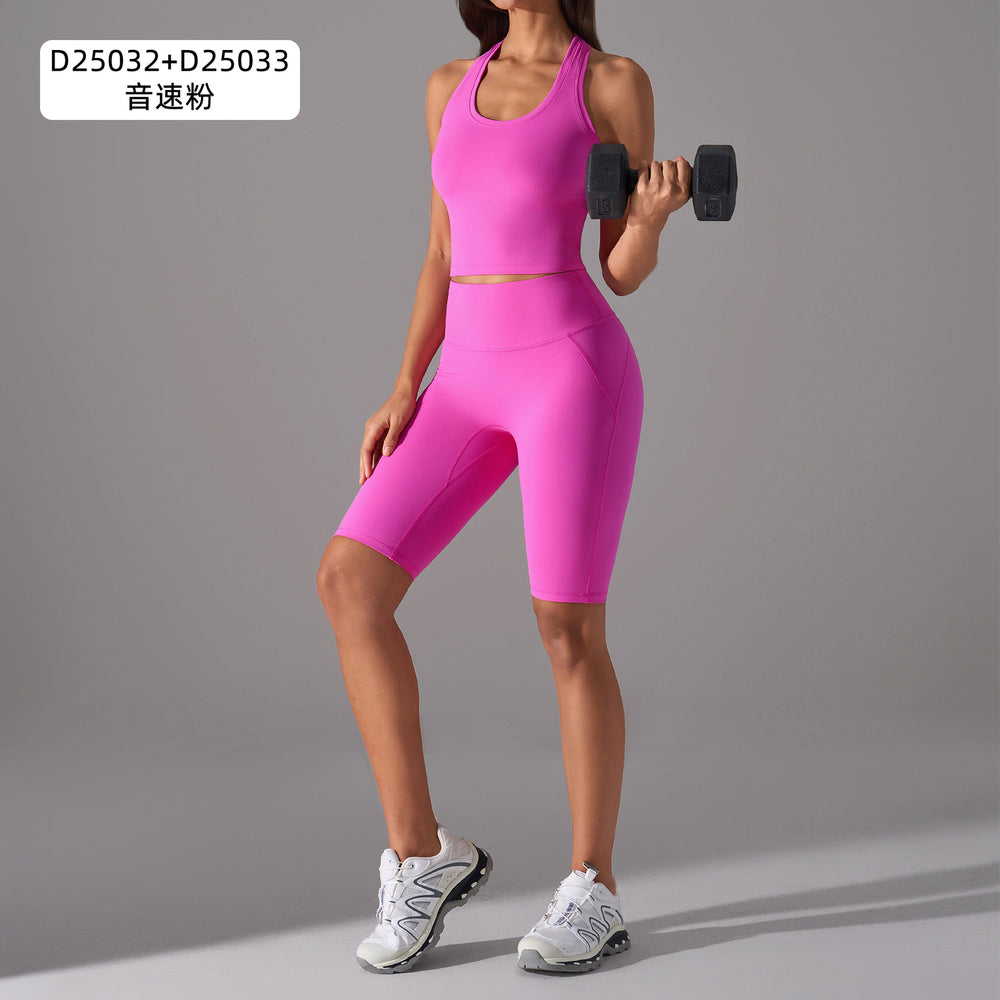 Naked feeling high-intensity sports bra women's no embarrassment line elastic tummy tight half length pants fitness yoga suitsuit