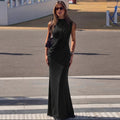 European and american export women's clothing  summer new fashion ruched sexy backless round neck sleeveless bodycon dress