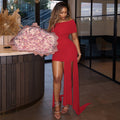 European and american style cross-border solid color elegant women's design: tie-waist bodycon mini dress with ruched detail and off-the-shoulder short sleeves