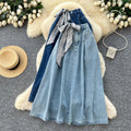 K-styleretroartsy silk scarf denimcasual skirt women's springhigh waistslimming looka-line long skirtwork clothinghong kong style