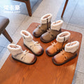 Girls' bowknot casual princess ankle boots - autumn/winter versatile kids' indoor/outdoor warm fleece-lined thickened trendy boots