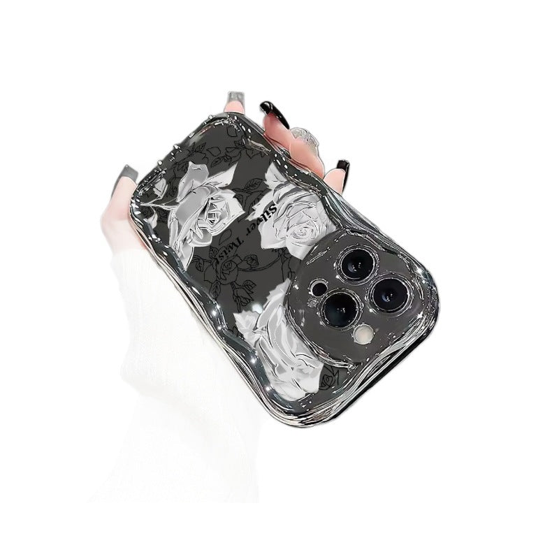 Trendy silver electroplated rose phone case for iphone 17 pro, apple 16 electroplated shockproof soft case - women's style