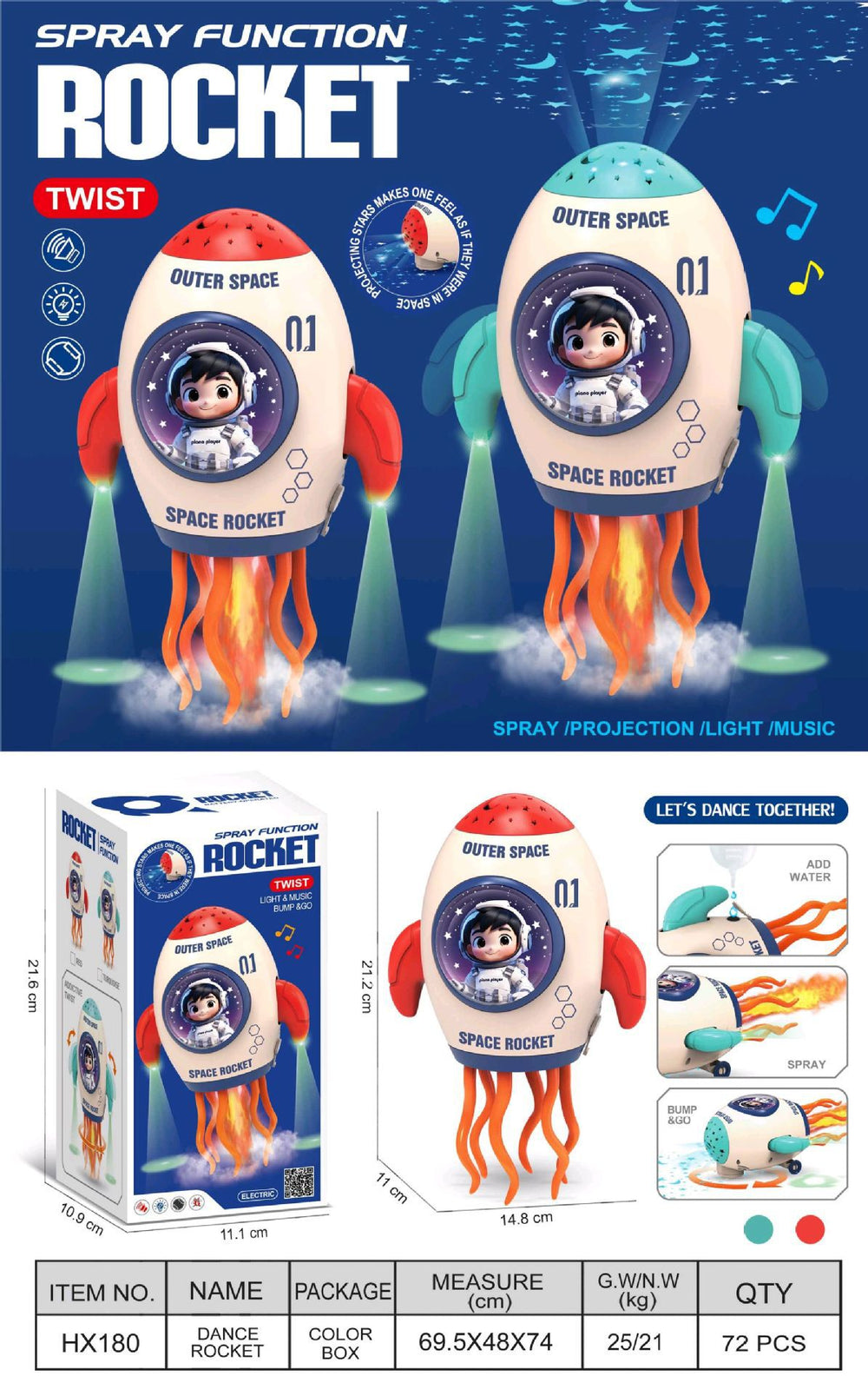 magic dancing astronaut universal electric light music projection rocket spray octopus octopus toy