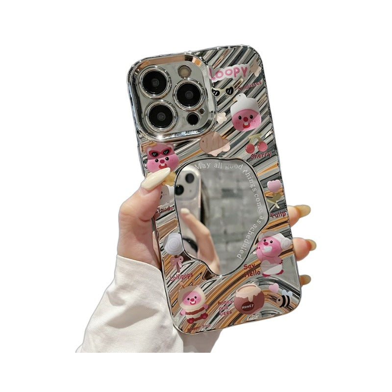 Wavy mirror iphone 16 case, cute beaver phone cover, apple 11 electroplated 14 tpu full coverage protective case