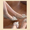 2025 new champagne butterfly wedding shoes women's mid-heel chunky heel party shoes