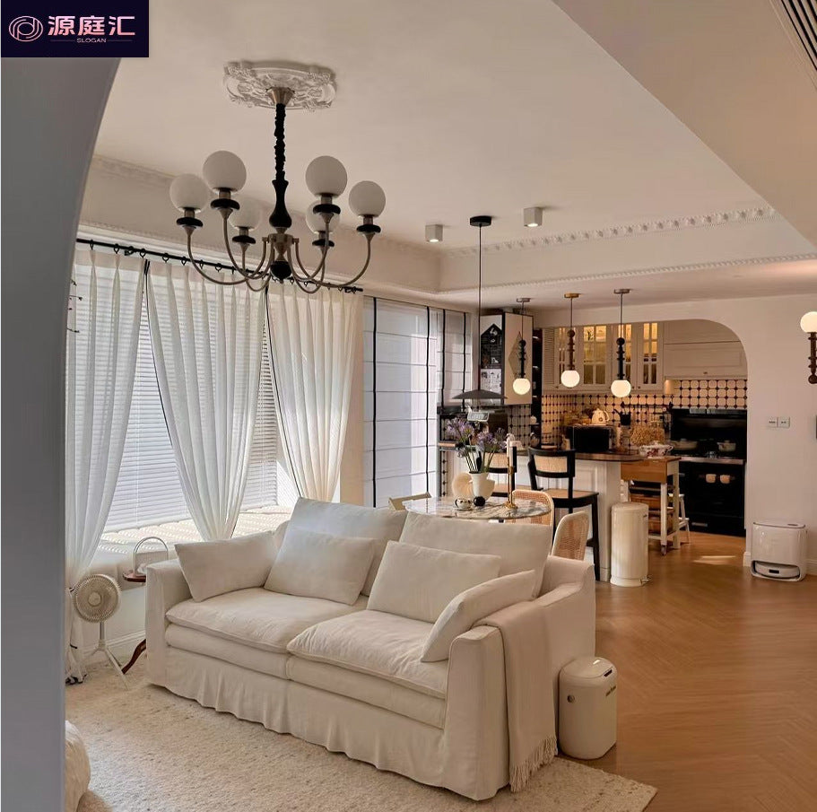 Casual cotton and linen sofa small apartment wabi-sabi style living room fully removable and washable linen cream style three-seater sofa