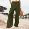 new women's summer fashion loose solid color high waist casual straight leg trousers for cross-border
