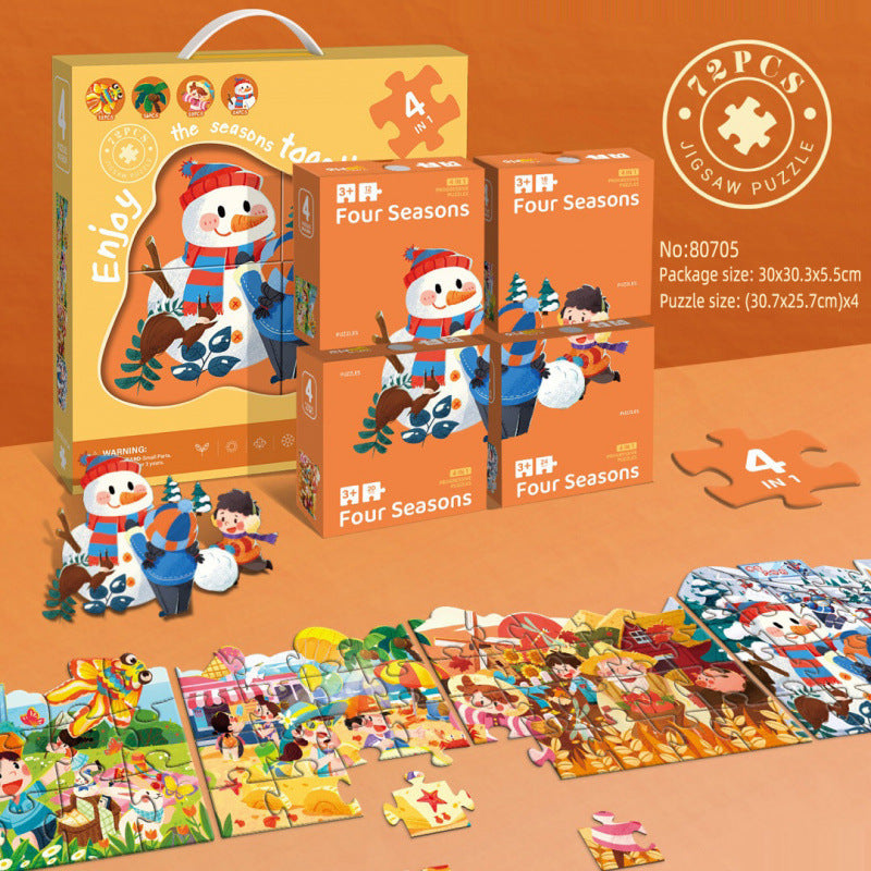 Cross-border export of advanced puzzle toys, four-in-one children's educational puzzles, enlightenment and development of paper flat puzzles