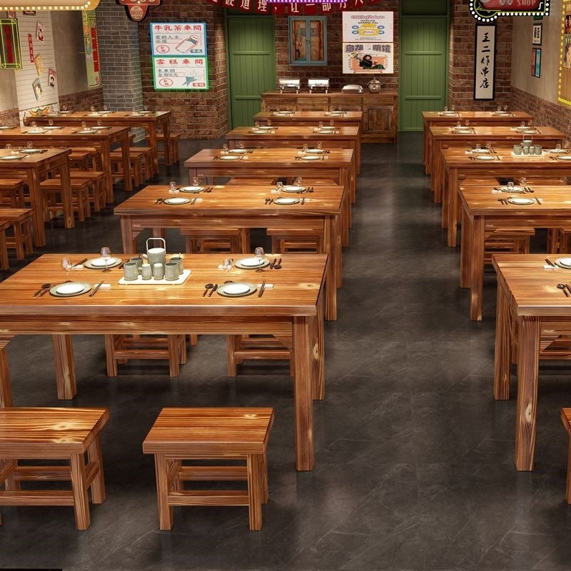 Solid wood dining table and chairs chinoiserie carbonized hot pot barbecue rectangular log dining table restaurant snack shop restaurant dining table